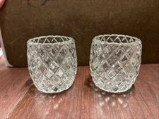 Homco Clear Diamond Glass Votive Candle Holder Cup x2 Candlestick Glassware