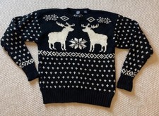 Vintage GAP 100 Shetland Wool Sweater Men XL Black White Fair Isle Geo Moose