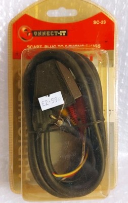 2m Scart Plug (Input) to (Output) 6x RCA Phono Male Plugs Lead Cable