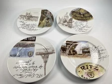 Rosanna Vtg Dessert / Salad Plates 4 Different Paris Prints 8" Made In Italy EUC