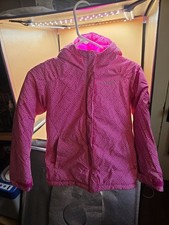 columbia girls hooded winter coat size 7/8 2012-13 pink white puffy nylon poly