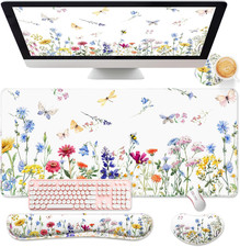 4 Pcs Flower Mouse Pad Set Large Desk Mat for Desktop, Wildflower Mouse Pad with