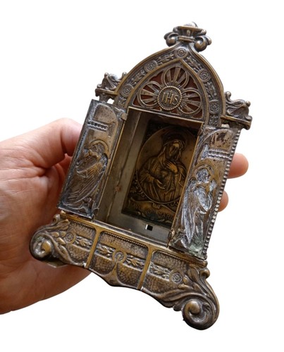 *HH* Antique Altar Icon Religious Plate Votive Devotional Madonna Angels - Picture 21 of 22