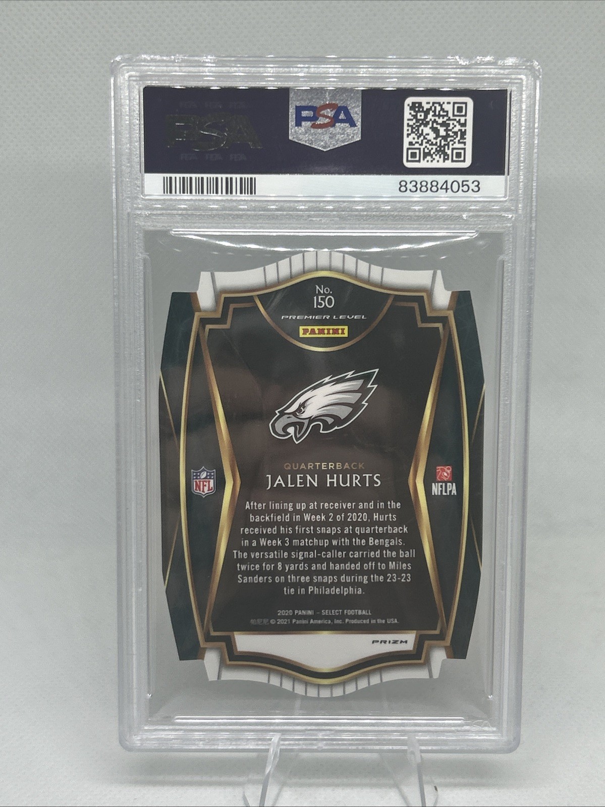 2020 Panini Select - PSA 10 Jalen Hurts #150 Neon Green Prizm Die-Cut (RC) view 2