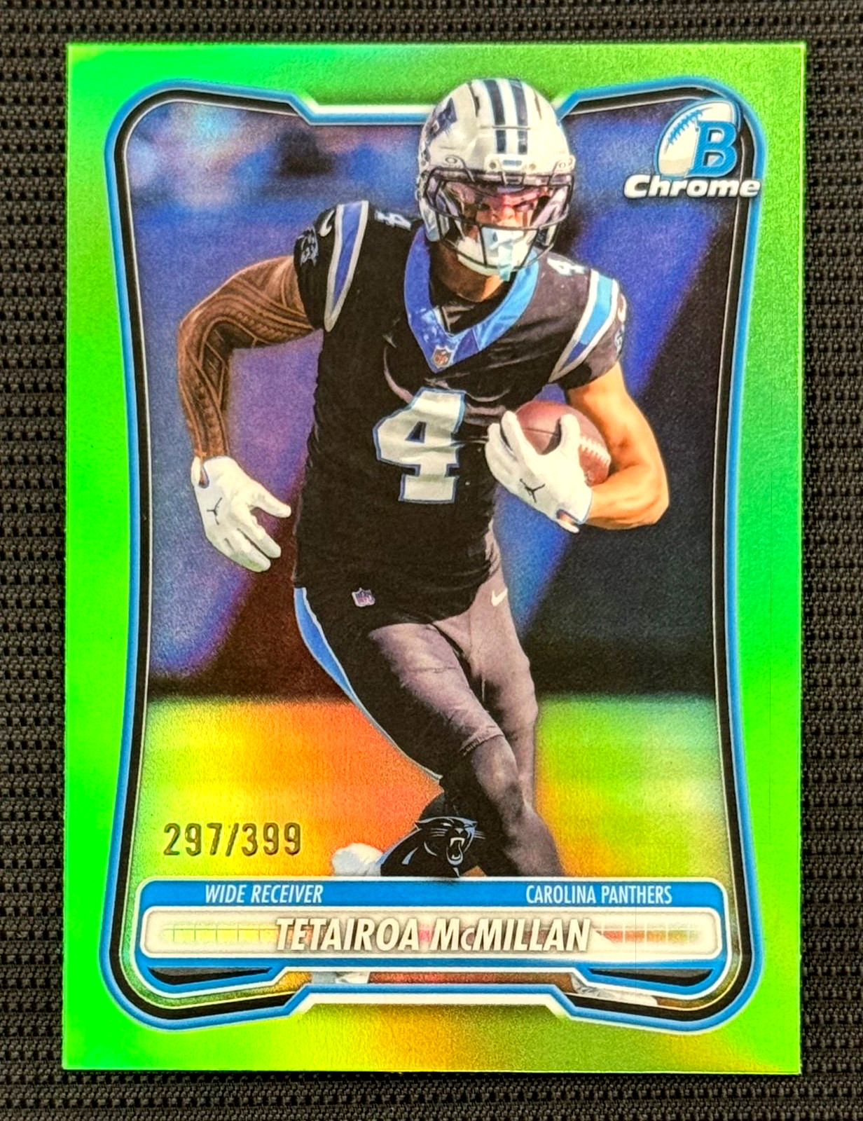2026 Bowman Football Tetairoa McMillan #BCV-14 Chrome NEON GREEN Refractor /399