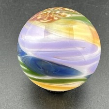 Contemporary Handmade Art Glass Marble 1.04" Swirl MIB Green Blue Purple Amber