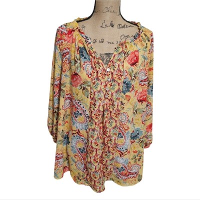 Anthropologie x Fig and flower Yellow Floral Patchwork Look Blouse Plus Size 2X