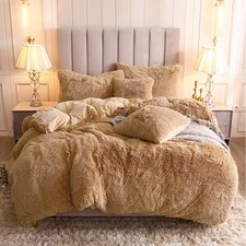 Uhamho Faux Fur Velvet Fluffy Bedding Duvet Cover Set Down Comforter Quilt Co...