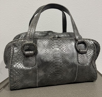 Carlos Falchi Gathered Python Pouf Satchel Y2K Grey Exotic Snakeskin Purse
