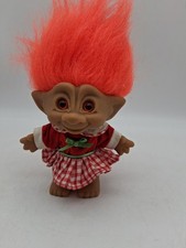 Vintage Ace Novelty Troll Doll Gemstone Belly Jewel Orange Hair w/Dress