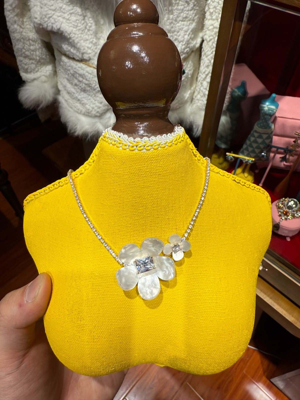 Rare Vintage Babylon Flower Necklace Full Crystal Pearl Sweater Chain Export image 3