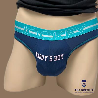 H.E.Arts DADDY'S BOY logo custom print Jockey men blue MESH thong underwear