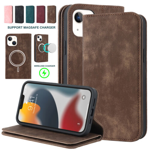 Magnetic Mag Safe Leather Wallet Card Flip Stand Case For iPhone 13 12 Pro Max  - Picture 1 of 61