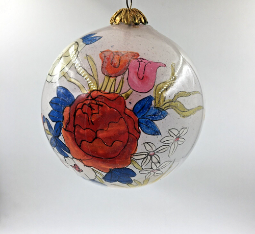 Reverse Hand Painted Christmas Ornament Glass Ball ~Floral Design ~ 3 ...