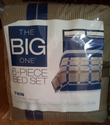 Twin Bedroom Comforter Set 6 Pieces Blue Beige Stripes Traditional The Big One 