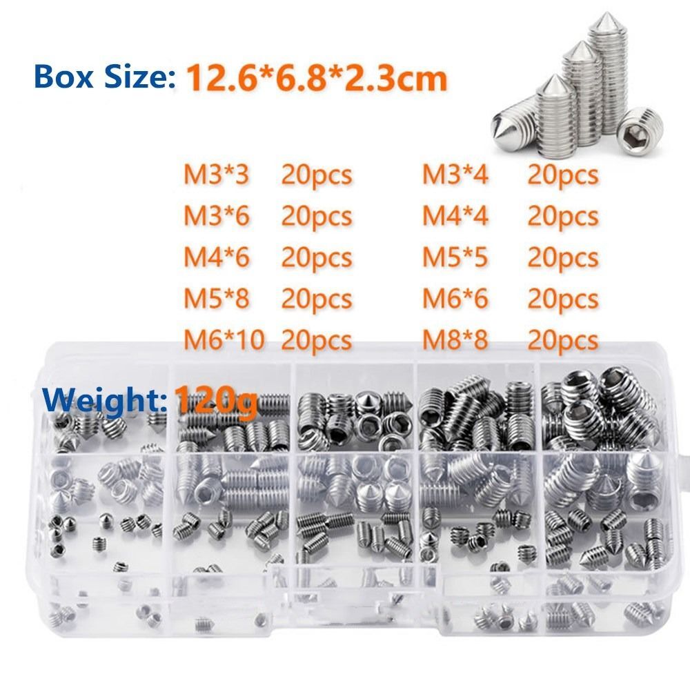Uxcell 400-Piece Hex Socket Set Screw Kit – M3/M4/M5/M6/M8 Carbon Steel Cup-Point Grub Screws, Assorted Sizes In Sturdy Case, For Door Handles, Faucets, Gears