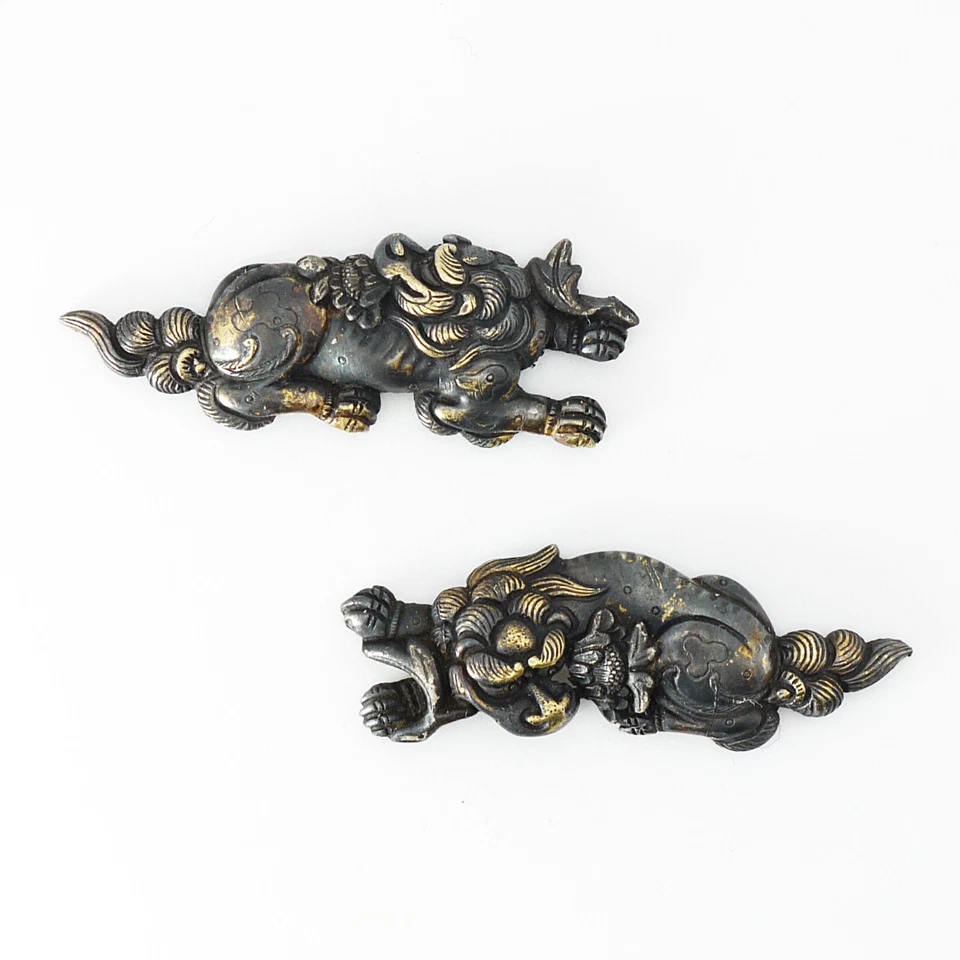 Espada antigua japonesa Menuki Shishi (león mítico) Katana samurai Foto 2 de 4