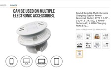 Desktop Table 2 Power Grommet Outlet Plugs 4 USB Ports Charger 2"-2.5" or 3"