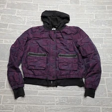 Blanc Noir Jacket Womens Large Purple 3D Camo Textured Crop Designer Stylish
