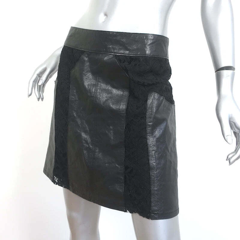 Nanette Lepore 迷你裙黑色蕾丝拼接皮革 4 码 — 第 2/4 张图片