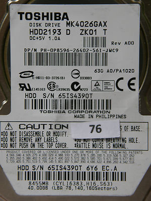 Toshiba MK4026GAX / HDD2193 D ZK01 T / G5B000465 - 40GB - for data recovery