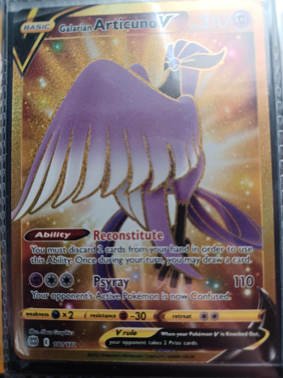 Galarian Articuno V 181/172 Gold Secret NM Brilliant Stars Pokemon TCG