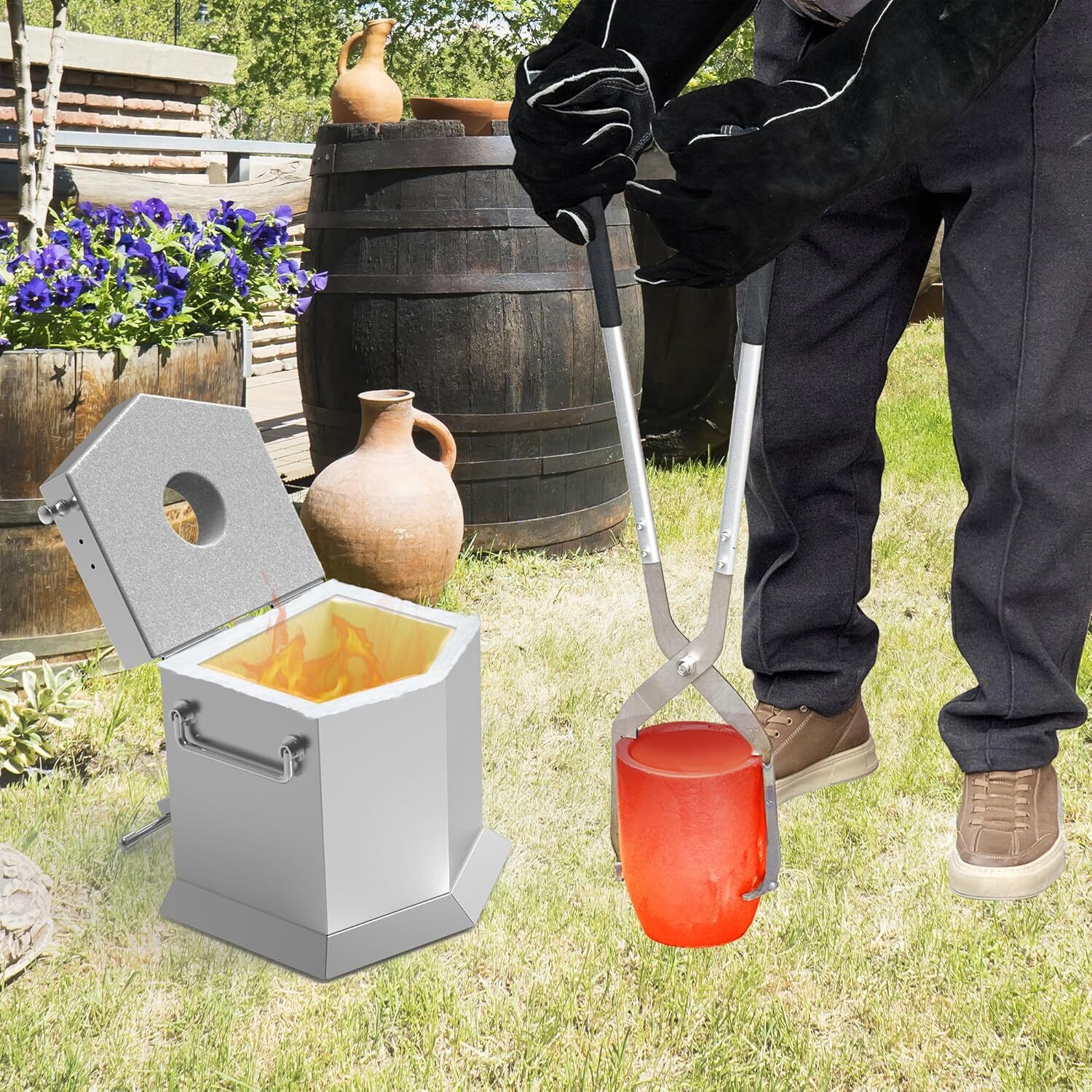 CANALHOUT 12KG/26.5lbs Propane Melting Furnace Kit with Two Tongs and Crucible..