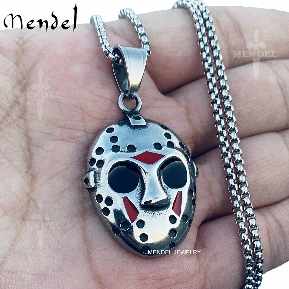 MENDEL Stainless Steel Cool Mens Movie Jason Mask Pendant Necklace For Men Chain - Image 3 of 4