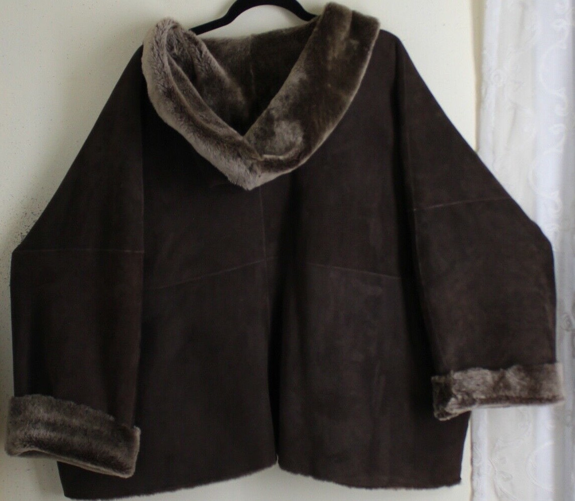 Eskandar O/S 1 2 HOODED Brown Luxury Suede Leather Shearling Coat