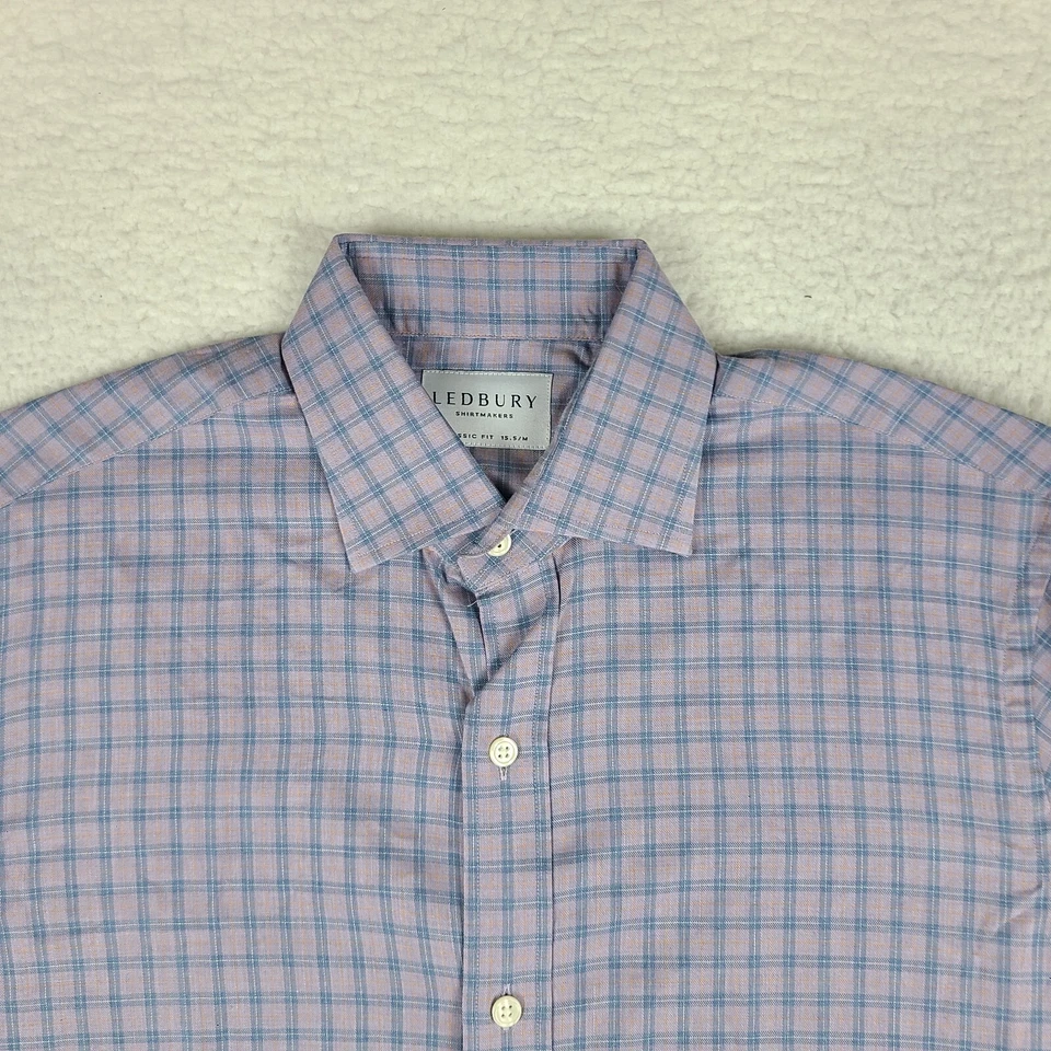 Ledbury Shirt Mens 15.5 / Medium Blue Purple Check Classic Fit Dress Button Up - Image 3 of 4