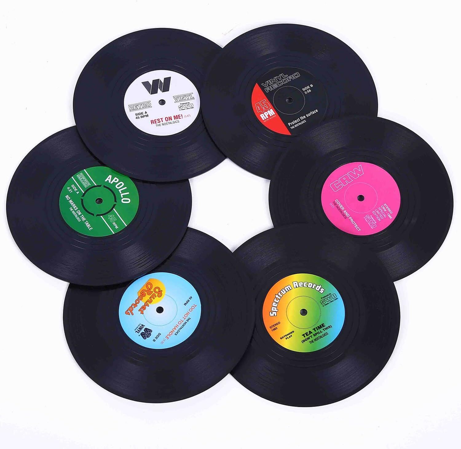 - Set Of 6 Colorful Retro Vinyl Record Disk Co