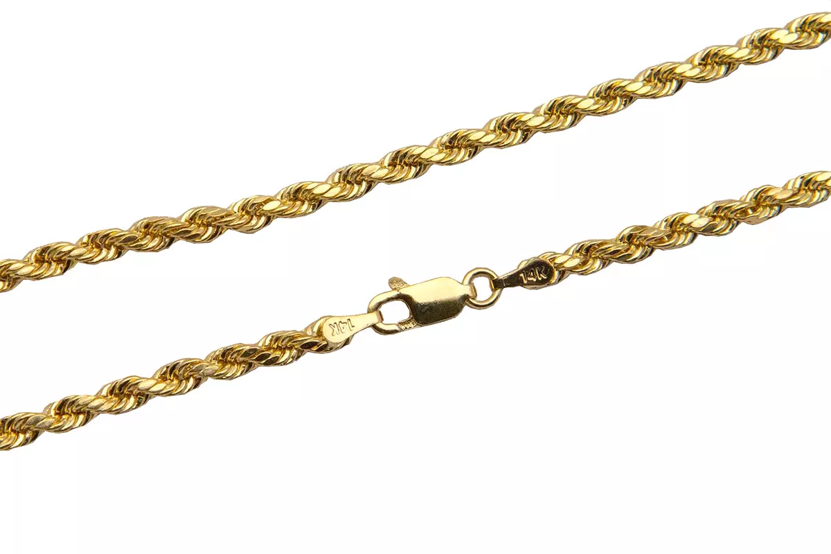 14K Yellow Gold Rope Chains, 14K Gold Necklace 3mm / 22 inch