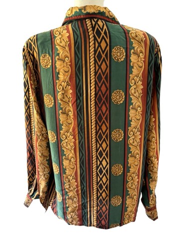Corey B New York Silk Blouse Womens 12 Baroque Pattern Multicolored 1980s - Picture 3 of 7