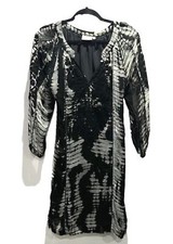 Rungolee Womens Fairy Black Crepe Silk Tie Dye Dress SZ Small