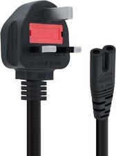 UK Plug to 2pin Fig8 Power Lead Cable Cord 0.5mm CCA for PS5 Audio Black 1.5m