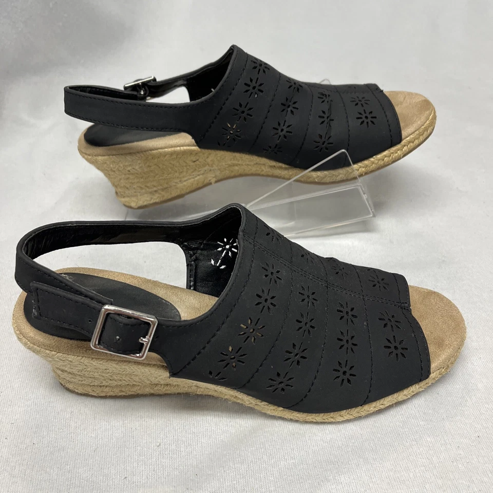 Sandalias de cuña Easy Street Joann negras para mujer talla 8,5 medianas Foto 2 de 4