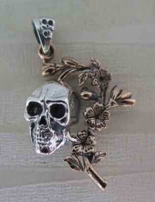 SKULL CHERRY BLOSSOM STERLING 925 SILVER PENDANT