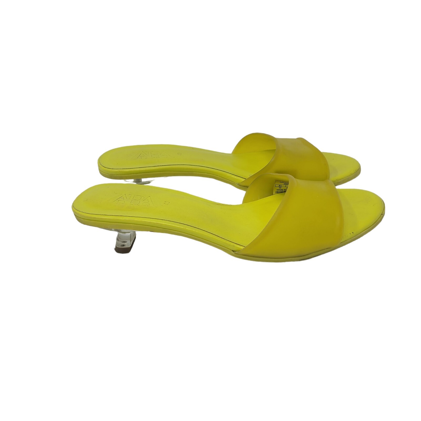 ZARA Neon Yellow Rubber Kitten Heel Sandals Slides Mu… Gem