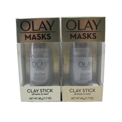 New Lot of 2 Olay Masks Glow Boost White Charcoal Clay Stick Facial Mask 1.7 oz 