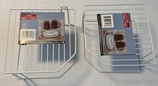 Corner Shelf for Kitchen Counter Cabinet or Pantry Plate Holder White Wire 2 Pk