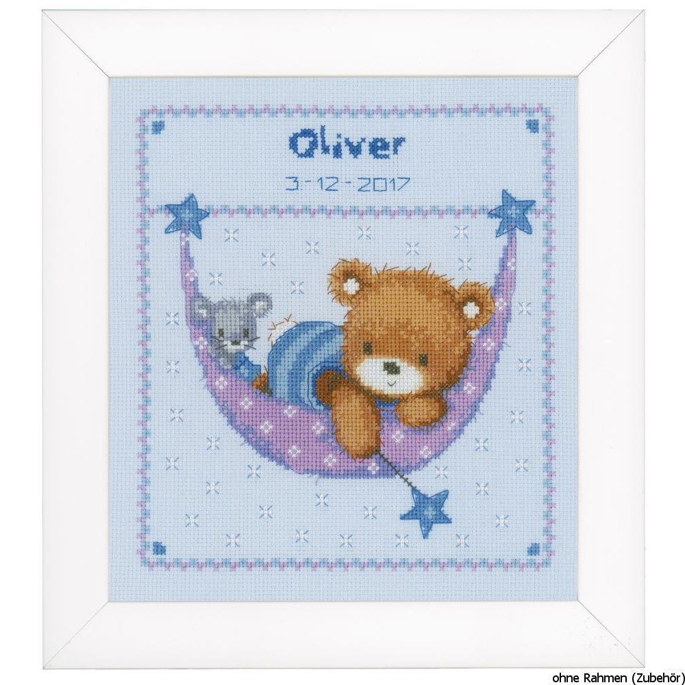 Vervaco Counted cross stitch kit Little bear in hammock, DIY