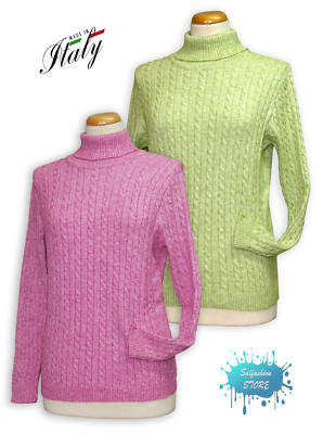 Strickpullover Frau Hoher Rollkragen Dolce Vita A Zöpfen Made IN Italy