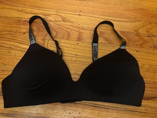 Victoria's Secret BH 36B schwarz leicht gefüttert T-Shirt ohne Bügel Strass Träger