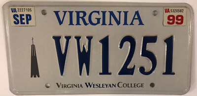 VIRGINIA WESLEYAN UNIVERSITY MARLINS license plate VWU Beach Bob Marlin College