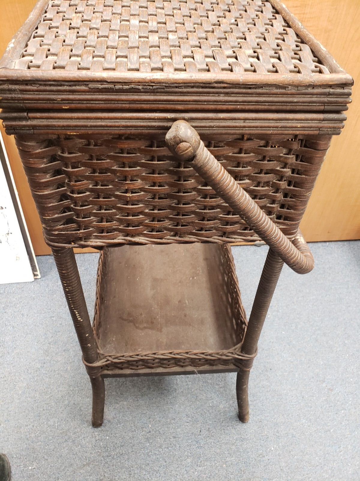 Victorian Heywood Wakefield Wicker Sewing Basket Stand VERY RARE