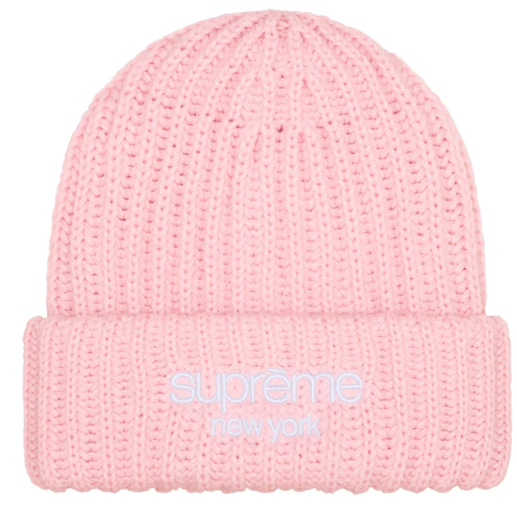 Bonnet côtelé épais logo Supreme Classic (rose)   FW24