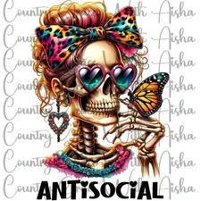 Sublimation Transfer Skeleton Antisocial Ready To Press Heat Transfer