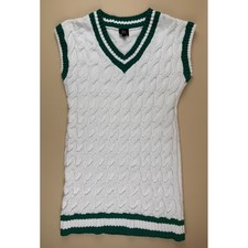 Preppy Varsity Sweater Dress Cable Knit Green Trim Medium Derek Heart
