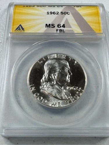 1962  FRANKLIN US Half Dollar,   MS64 by ANACS,   FBL,   a SUPERB coin!!!!