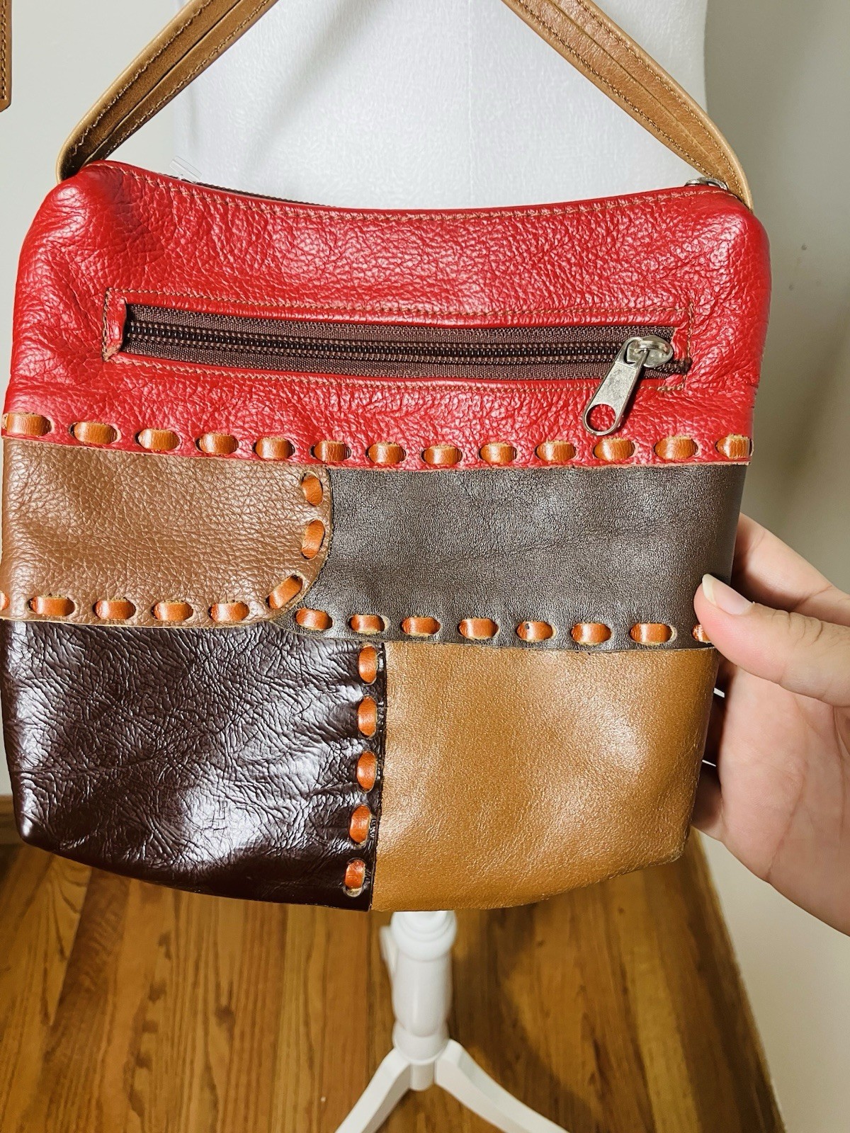 Small Leather Boho Patchwork Crossbody Bag Boho F… - image 3